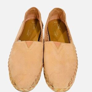 TOMS Womens Alpargata  Pink Beige Leather Whipstitch Slip On Flats Size 8 Boho